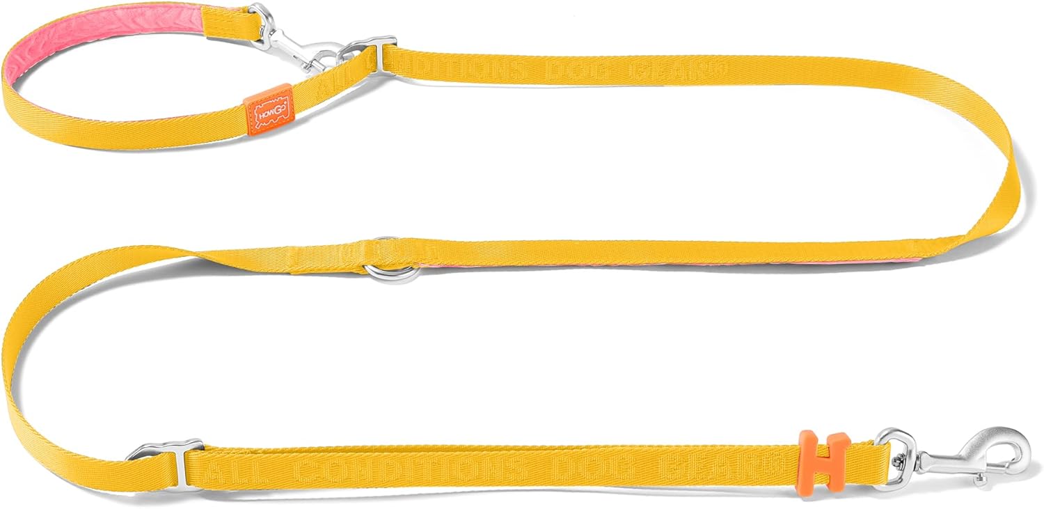 HOWGO Hands Free Dog Leash with Padded Handle,Multifunctional Crossbody Waist Leash for Walking Running Jogging Training,7.5 FT Nylon Adjustable Length for All Breeds(Yellow, Ultralight)