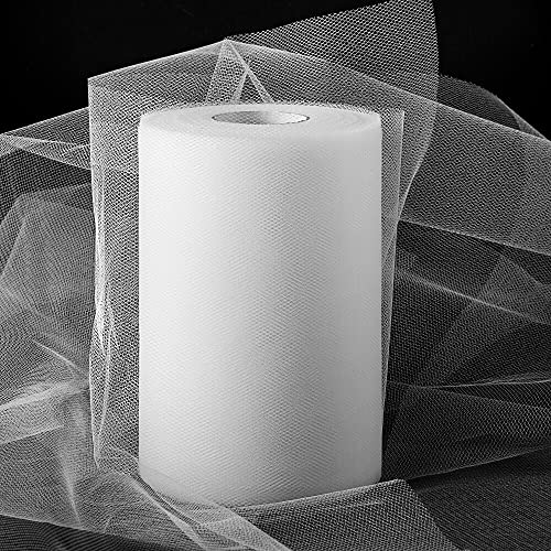 Tulle blanc Rouleau de mariage en tulle blanc, 15 x 91 m, décoration pour mariage, communion, anniversaire, Noël, chaises de table de voiture (blanc 15 x 91...