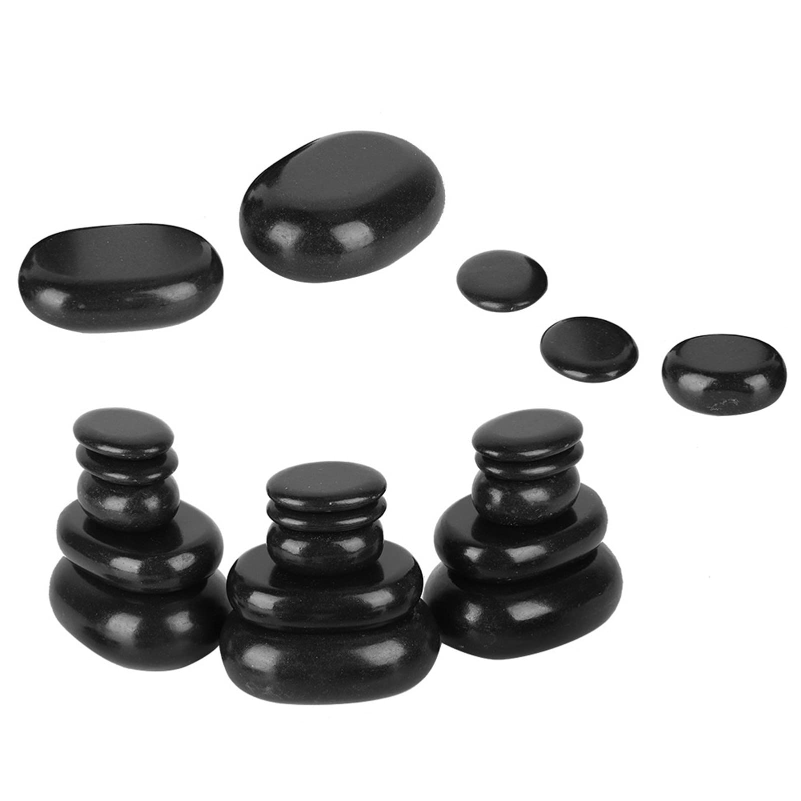 lyrlody Juego de Masaje de Piedra de Basalto Negro, 20 Piezas, Forma Ovalada, para Relajación de Pies y Nervios, con Aceite Esencial