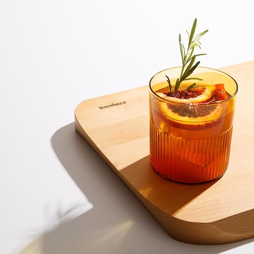 Miniatura 3 de Lyon Sky - Juego de 8 piezas hechas a mano de 16 onzas de vidrio de color amarillo tumérico doble con posavasos