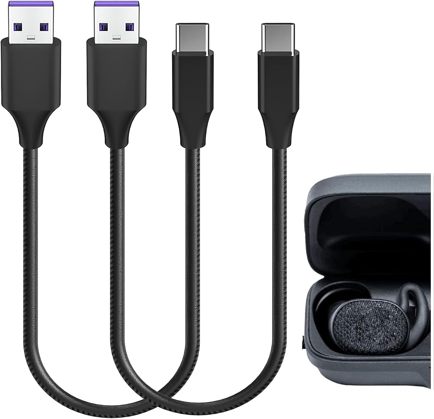 Geekria USB Earbuds Vegan Leather Fast Charger Cable Compatible with JayBird Vista 2, JBD-VST-001, Vista Charger, USB to USB-C Replacement Power Short Charging Cord (1ft / 30cm 2Pack)