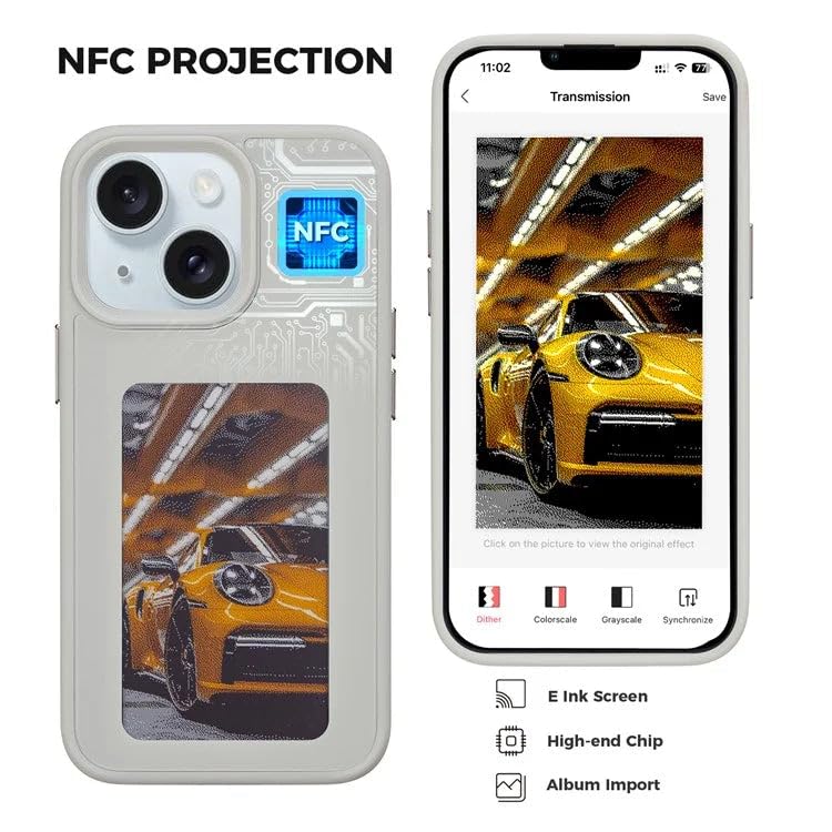 Image of E-Ink Phone Case, 2025 New Smart NFC Transmission Case, Smart Photo Rear Projection DIY Case, Personalize Your Phone Anytime Anywhere (i Phone 14 pro) (Black)