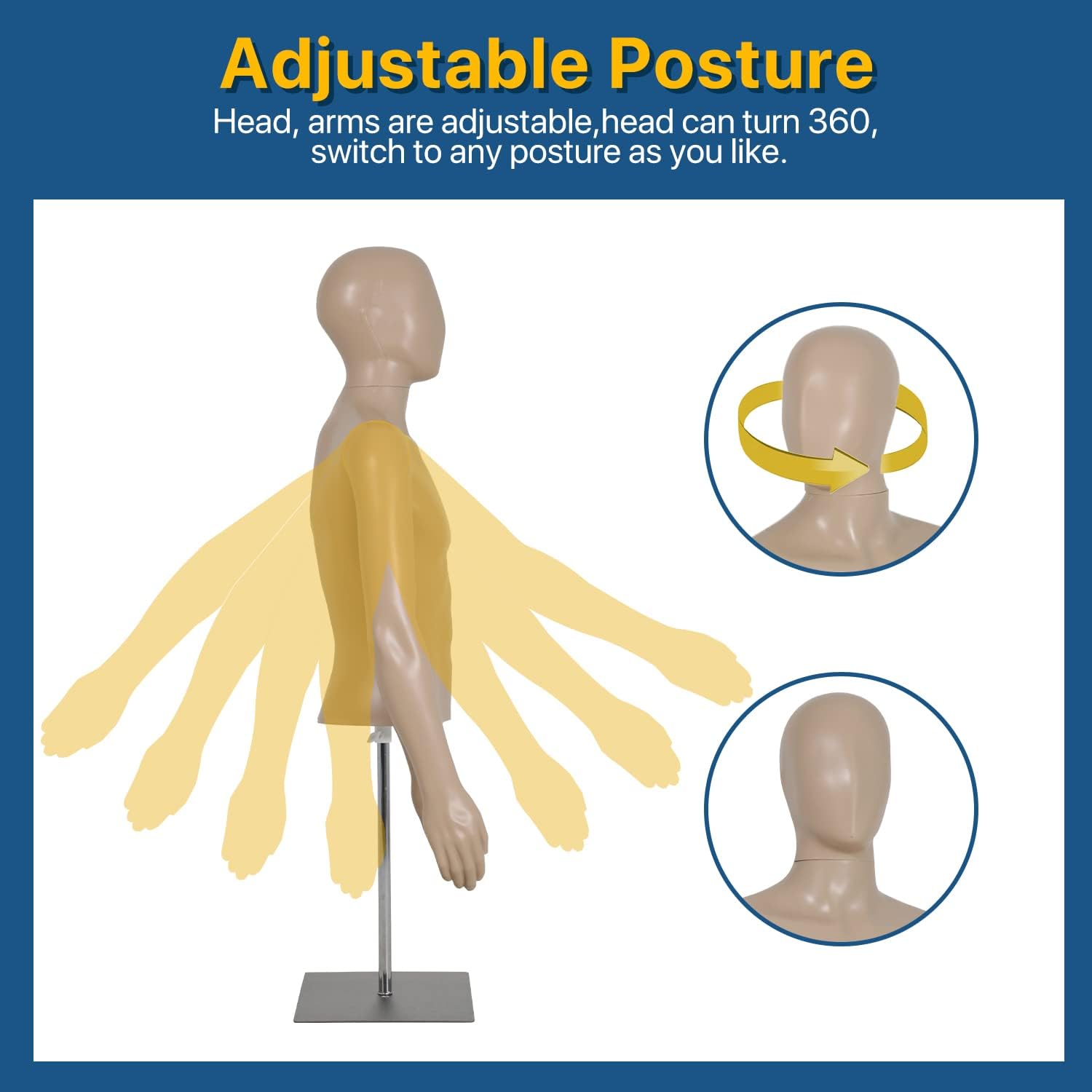 42-59 Inch Male Mannequin Torso, Height Adjustable Dress Form Mannequin Detachable Arms Mannequin Stand Sewing Manikin Display Dress Mannequin Clothing Form with Metal Base Stand, Nature