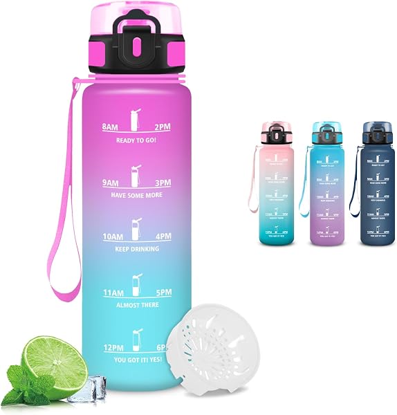 Gourde, Gourde 500ml, Bouteille Filtrante Anti-Fuite, Facile à Transporter, Bouteille d'eau pour Motivation, Facile à Nettoyer, pour Bureau, Voyage, Extérieur, Adulte, Camping, Voyage - 1