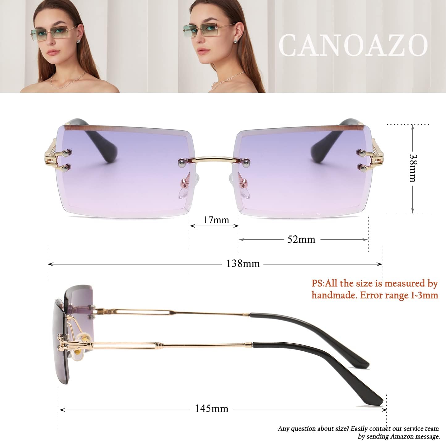 Rimless Rectangle Sunglasses Women Men Trendy Square Y2K Glasses Retro Frameless Eyewear Gradient Lens(Clear Purple) - Image 6