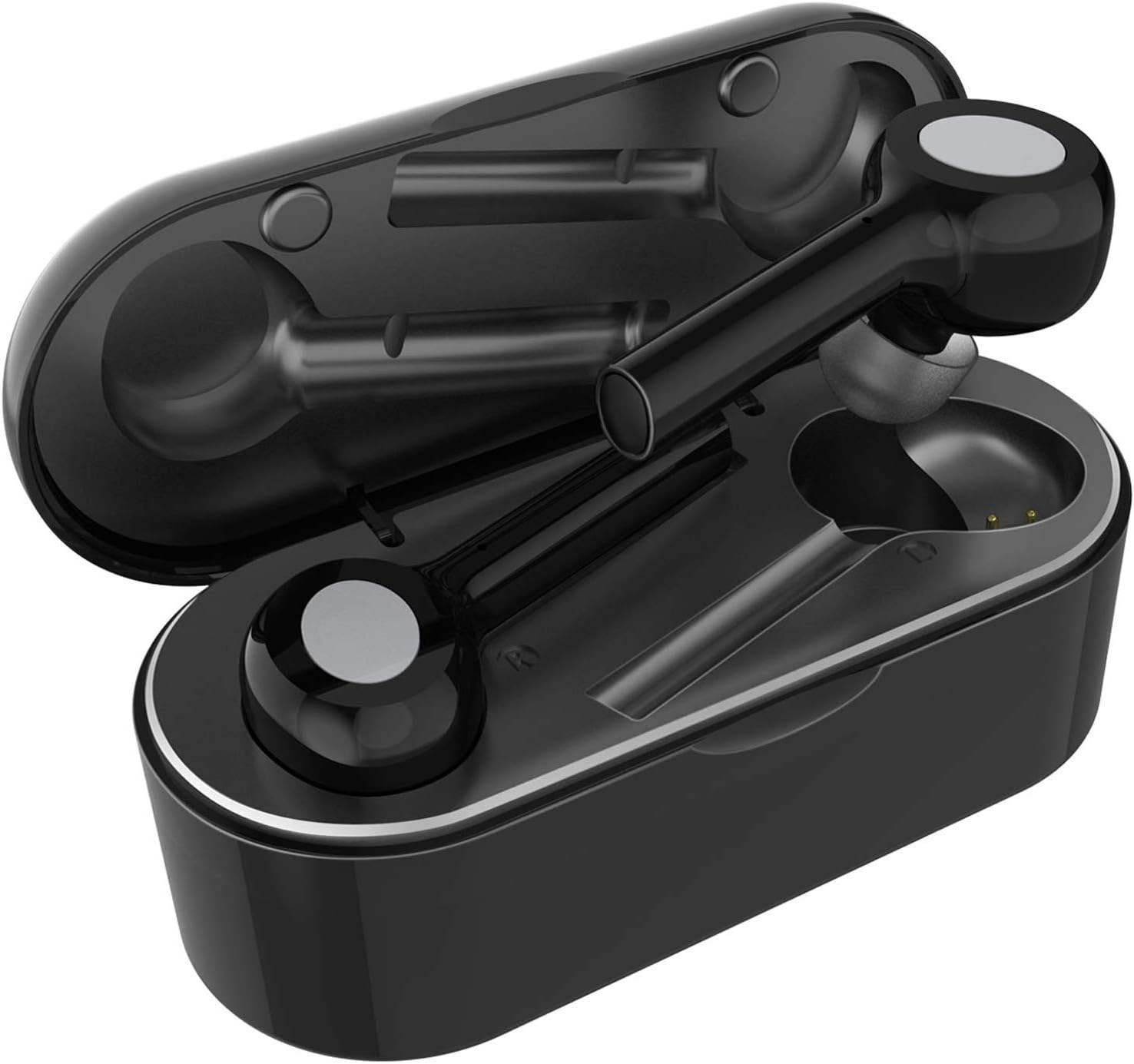 AMORNO Wireless Earbuds, True Wireless Earbuds Bluetooth 5.0 Stereo Bluetooth Headphones TWS in-Ear Headset with Charging Case, Built-in Mic (Black+Silver)