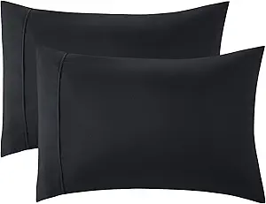 Bedsure Black Pillowcase Set - Queen Size (20x30 inches) Bed Pillow Cover - Brushed Microfiber, Wrinkle, Fade & Stain Resistant - Envelop Closure Pillow Case Set of 2