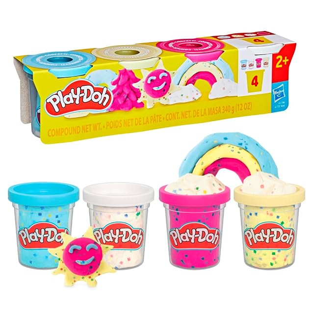 Hasbro Play-Doh Pack de 4 Plastilinas con Confetti, para Niños y Niñas de 2 Años en Adelante, Manualidades Creativas, Motricidad Fina, Juego de Colores