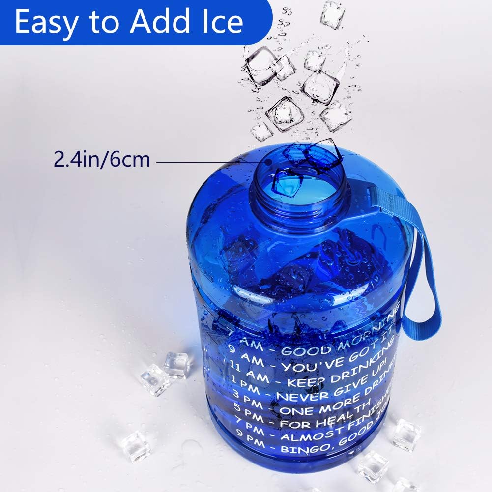 Opard Gallon Water Bottle with Time Marker Straw and Handle 128oz 1 Gallon Water Jug BPA Free Motivational Big Large Sports Water Bottle for Gym Fitness (4-1 Blue)