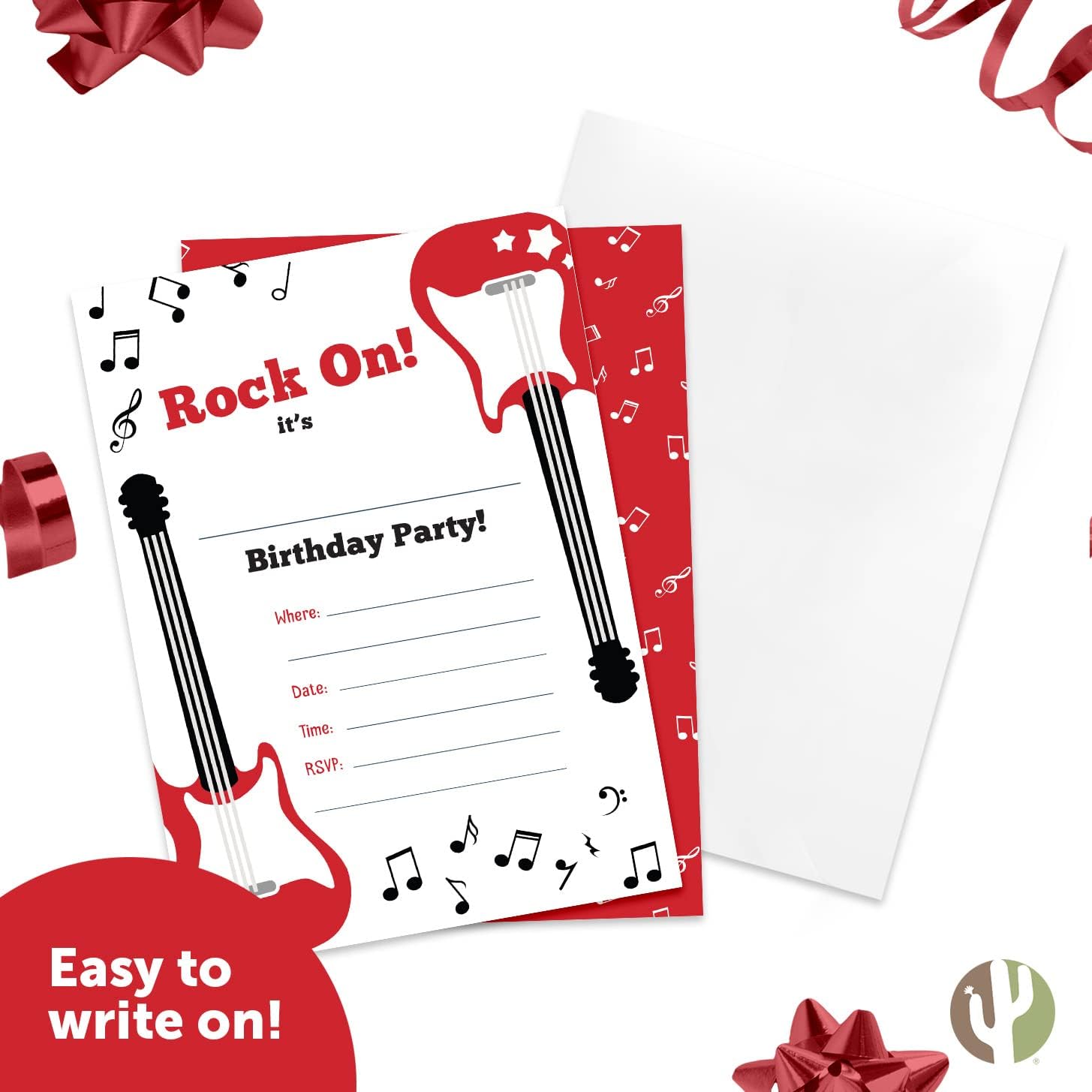 Desert Cactus Guitar Happy Birthday Invitations Style 2 Music Invite Cards (25 Count) with Envelopes Boys Girls Kids Party (25ct)