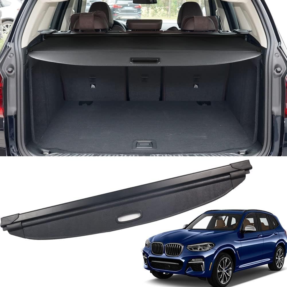 Marretoo for BMW X3 Cargo Cover 2018 2019 2020 2021 2022 for BMW X3 Accessories Black Retractable Trunk Cover Security Shield Shade
