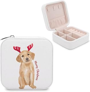 Christms Greenland Dog Small Jewelry Box Christmas Antlers Dog Pet Travel Small Organizer Portable Display Storage Case for Rings Earrings Necklace Xmas Gifts for Girls Women