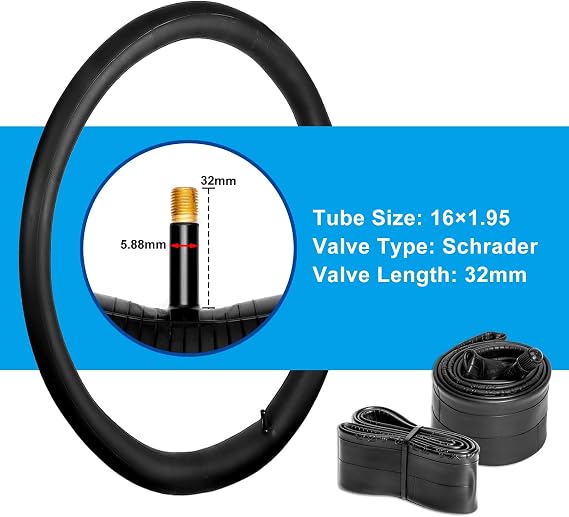Kids Bike Tires and Tubes Set: 2-Pack 16x1.95/20x2.125 Inch Folding Bicycle Tires, Puncture-Protection Inner Tubes Schrader Valve with Tire Levers for BMX MTB
