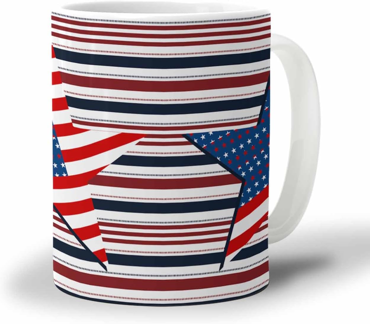 BEMIGO Ceramic Coffee Mug 4th of July Independence Day Ceramic Mug White Cup, Patriotic Star Insulated Coffee Cup with Handle with Pattern Perfect for Tea and Hot Beverages, 12oz