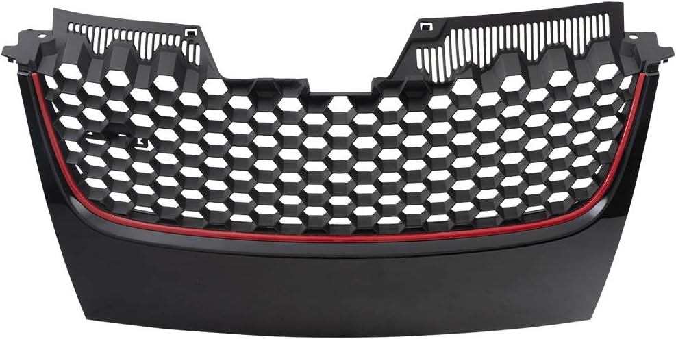 VRracing Compatible for VW GTI GLI Jetta MK5 2006-2009 Honeycomb Hex MeshGrille Black/Red Badgeless,83x42x12cm