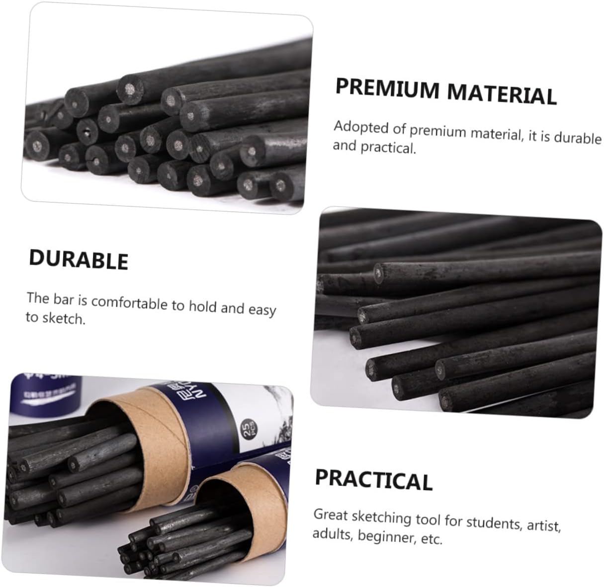 25pcs Willow Charcoal Sketch Pencil Art Pencils for Sketching Drawing Charcoal Sketching Tools