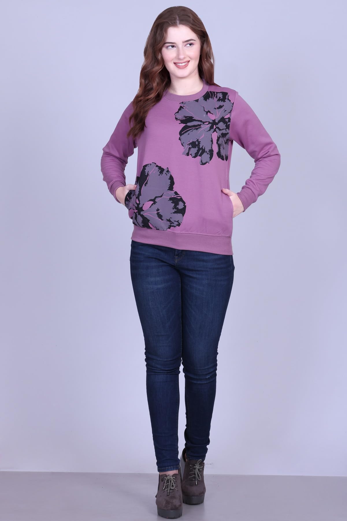 DG Divine Girl Women’s Printed Round Neck Sweatshirt | Winter Wear Fleece Cotton Fabric | Full Sleeves Casual Pullover for Girls & Women (in, Alpha, L, Regular, Standard, 2 Flower Onion) - Image 7 thumbnail