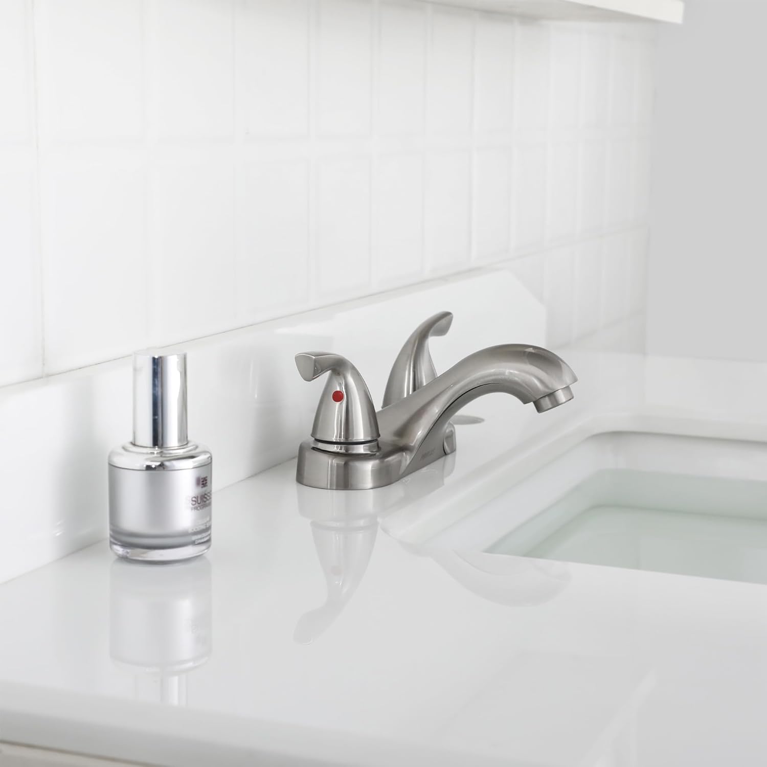 PARLOS Two-Handle Bathroom Sink Faucet with Metal Drain Assembly and Supply Hose, Lead-Free cUPC,Brushed Nickel,13622
