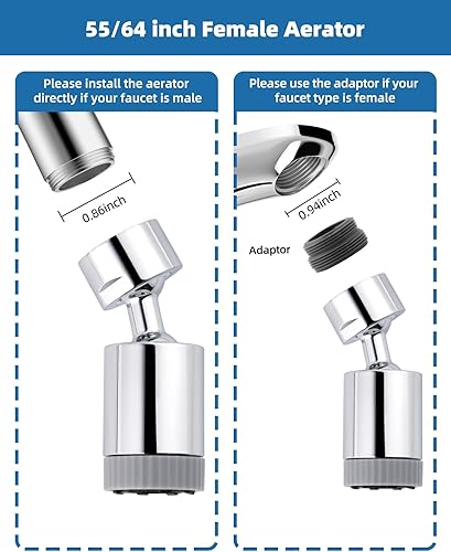 Miniatura 5 de Hygie Rinse Aireador de grifo de 3 modos de flujo, extensor de grifo giratorio de 360, accesorio rociador de grifo para fregadero de cocina con