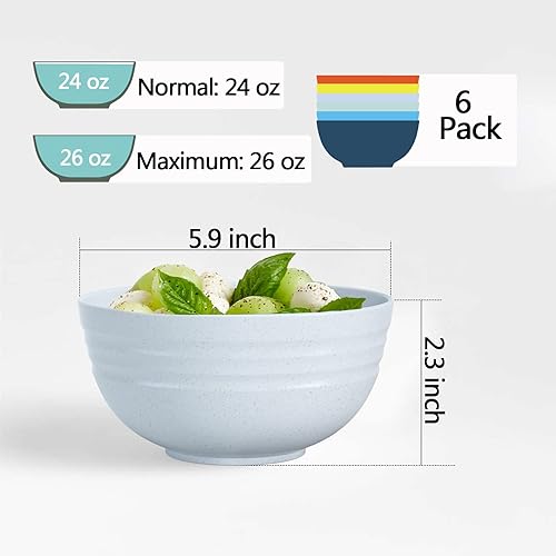 Miniatura 3 de Homestockplus Juego de 6 cuencos de cereales irrompibles de 25 onzas, aptos para microondas y lavavajillas, sin BPA, para servir sopa, avena, pasta