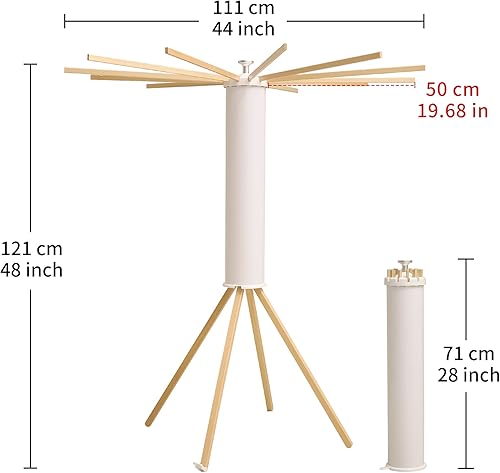 Miniatura 5 de LEQ Tendedero portátil, plegable, con 12 brazos de secado de madera, percha de pie redonda plegable y portátil para lavandería, balcón, dormitorio,