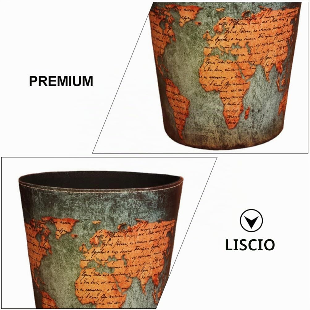 Cestino Getta Carte Vintage Decò 1 Pezzo in Pelle Pu | Struttura Cartone, Superficie Liscia, Apertura Ampia, per Lavanderia e Ufficio