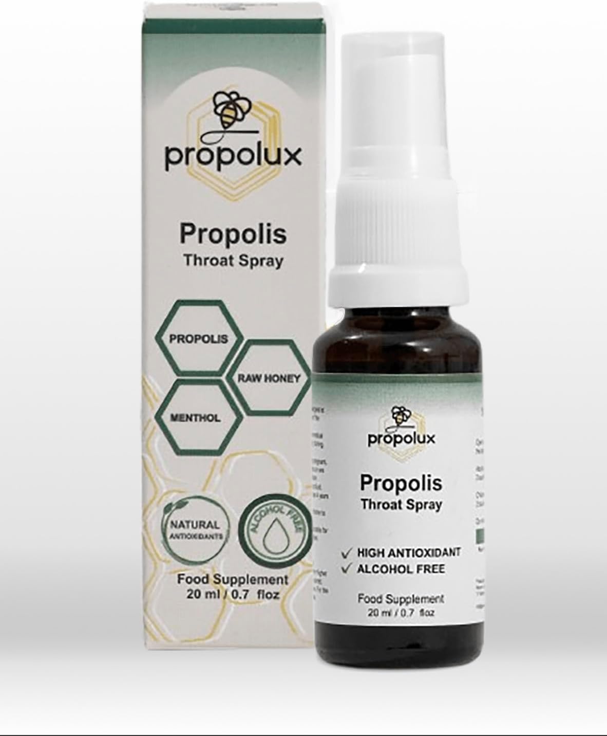 Natural Propolis Spray, Alcohol-Free with Lactic Acid Extraction, Herbal Defense & Soothing Relief with Raw Honey, Menthol & Essential Oils, Family-Friendly, 20ml