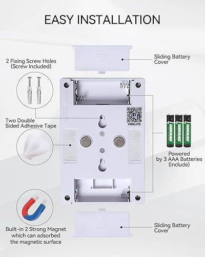 Miniatura 7 de VIBELITE Interruptor de luz nocturna LED, 12 baterías en total incluidas, interruptor LED COB inalámbrico de 200 lúmenes, debajo del gabinete,