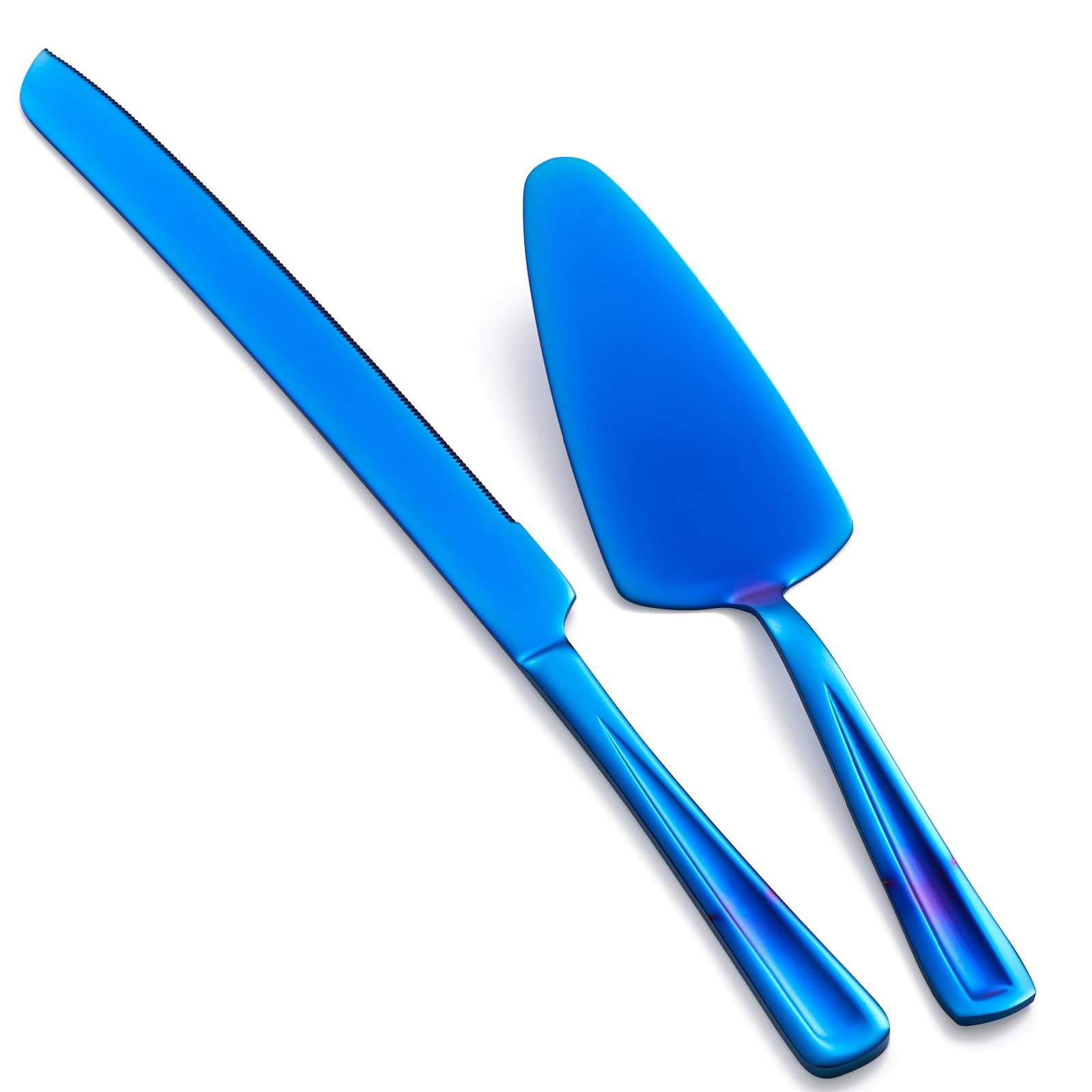 GoGeiLi Blau Kuchenbesteck Set, 33 cm Edelstahl Kuchenmesser und Tortenheber, Tortenmesser-Set für Hochzeit, Geburtstag, Partys, Jubiläum