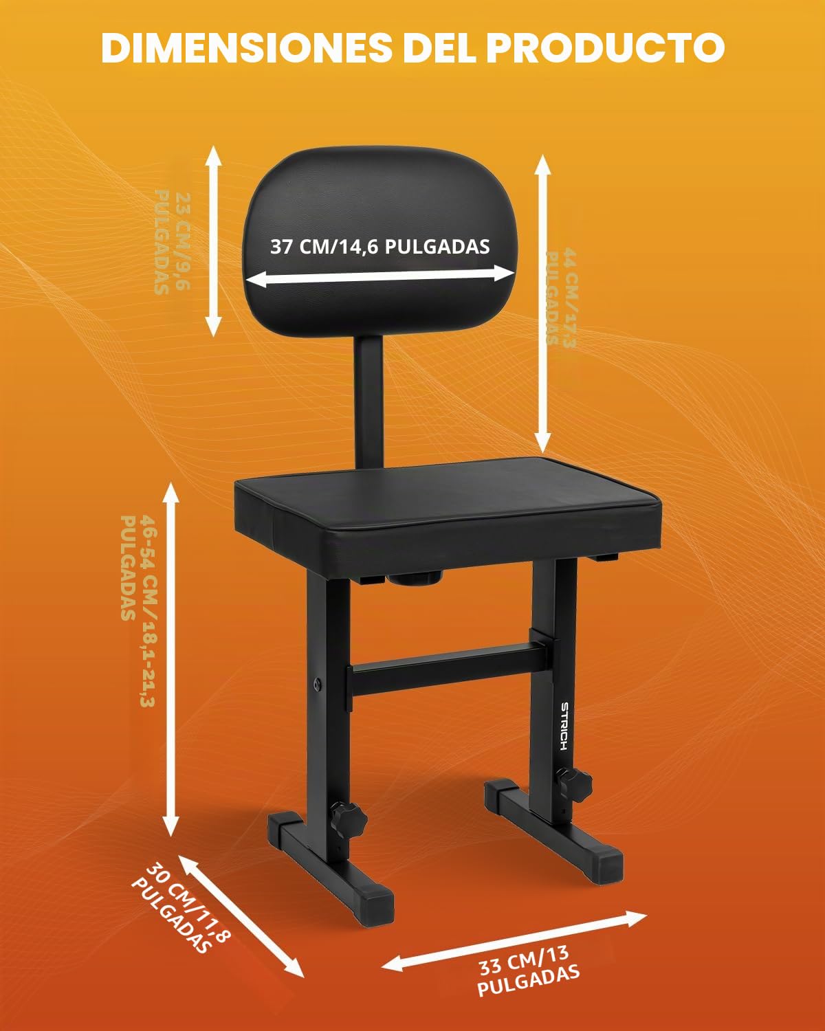 STRICH Banco de piano ajustable, asiento de banco de teclado musical con respaldo, silla de piano con cojín acolchado para músicos, negro, SPB-M50S (piel sintética)