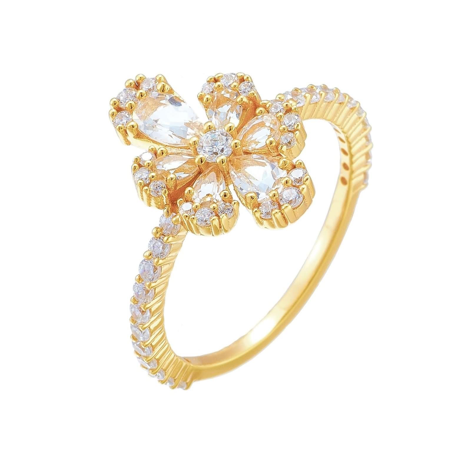 Anillo de boda Au 375/585/750 oro amarillo con gotas de topacio, forma de flor