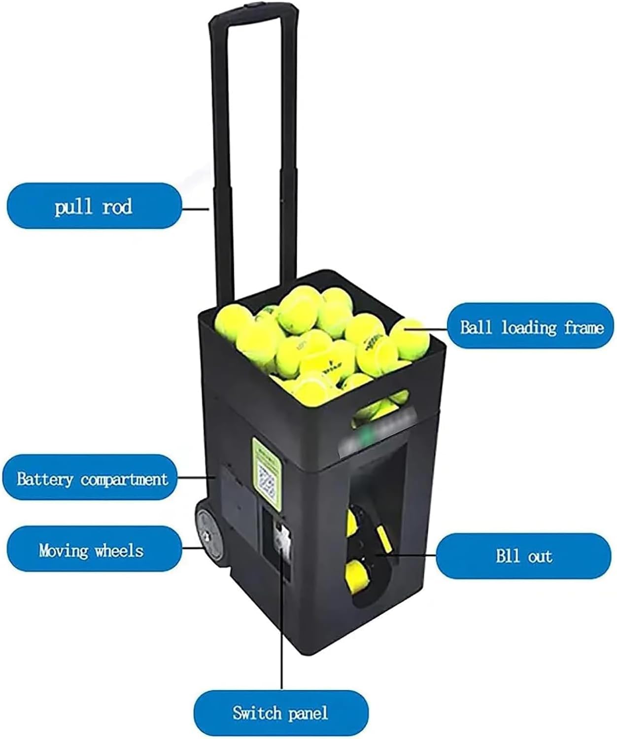 Portable Tennis Ball Machine, Automatic Tennis Ball Launcher, Adjustable Launching Angle, Speed, Rotation Frequency, 50 Large Capacity, for Beginners Solo Training Sports
