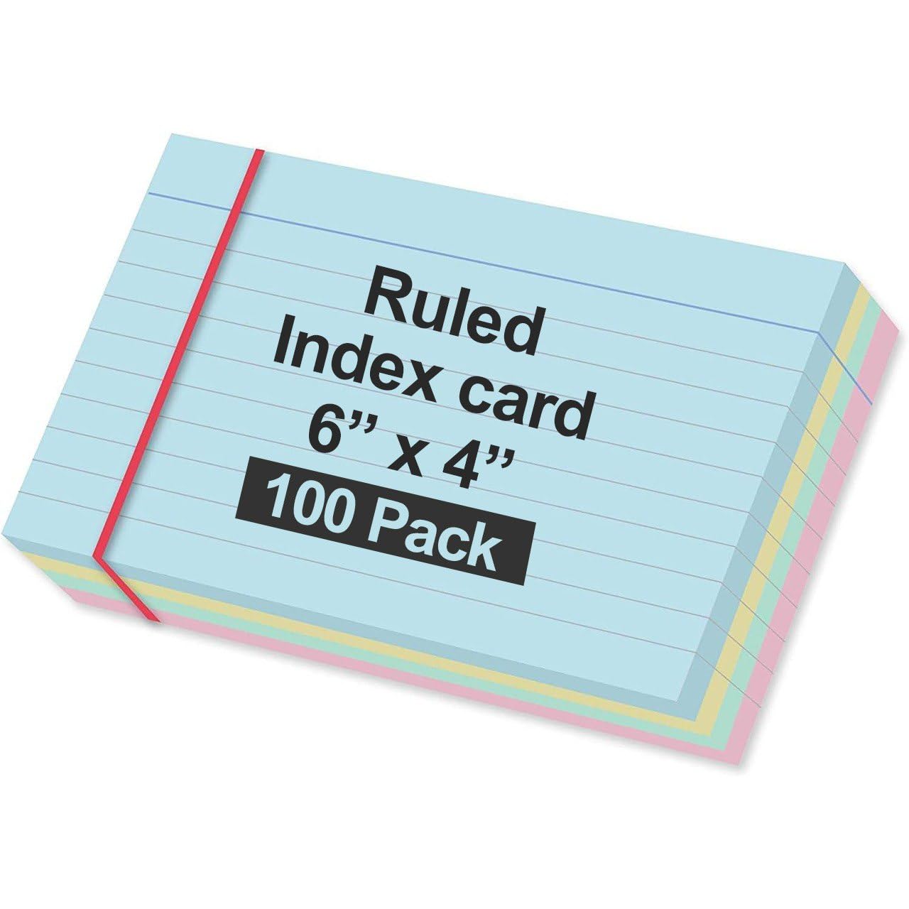 MARKQ Ruled index card, 100 Pack Colored Lined Record Cards for Office School Note making, List Making, Revision Flash Cards, 6” x 4”