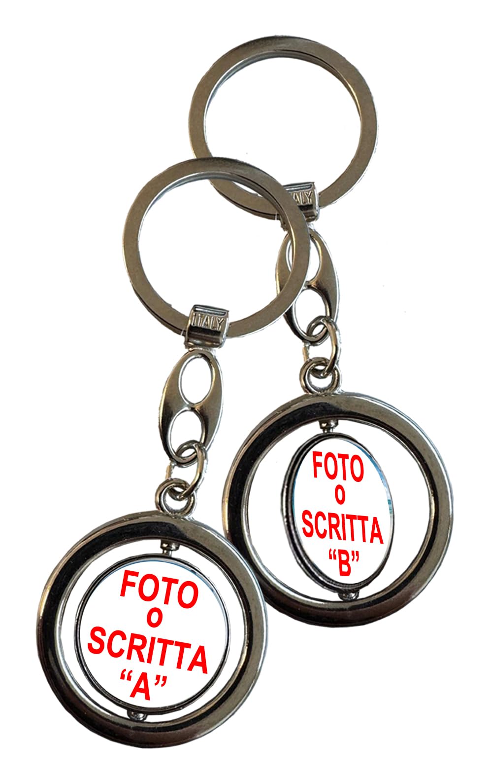 Portachiavi,(SCEGLI LA QUANTITA' E IL MODELLO)personalizzato con foto e/o testo,blisterato singolarmente,doppia stampa,rotondo girevole e rettangolare.Idea regalo originale per ogni occasione.