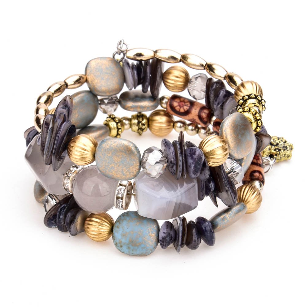 HXSCOO Multilayer Beads Charm Bracelets For Women Vintage Resin Stone Bracelets & Bangles Ethnic Jewelry Gift (Color : 3)