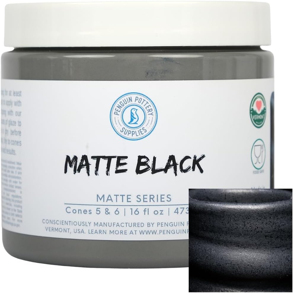 Penguin Pottery Glazes - Mid Range Fire - Matte Series - Matte Black - Cone 5/6-16oz