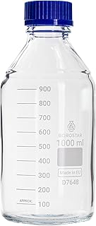 Borostar Botella de laboratorio (Boro 3.3) GL45 con tapón de rosca y anillo vertedor PP, azul, 1000 ml