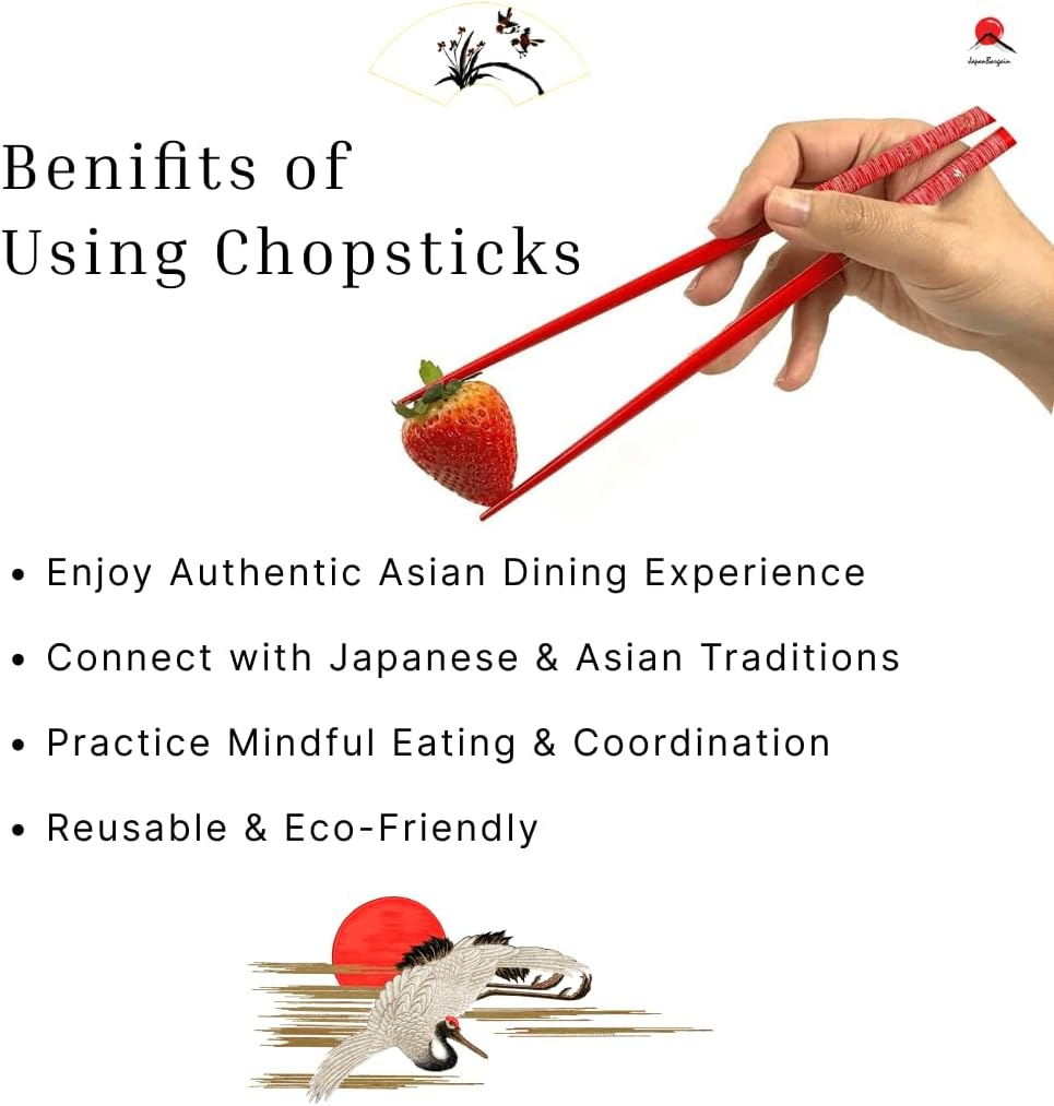 JapanBargain 5-Pair Bamboo Chopsticks Set, Dragonfly Japanese Design, Reusable Wooden Chop Sticks, 9 Inch, Dishwasher Safe, Eco-Friendly Utensils for Sushi Ramen Noodles Rice Bowls Asian Dining