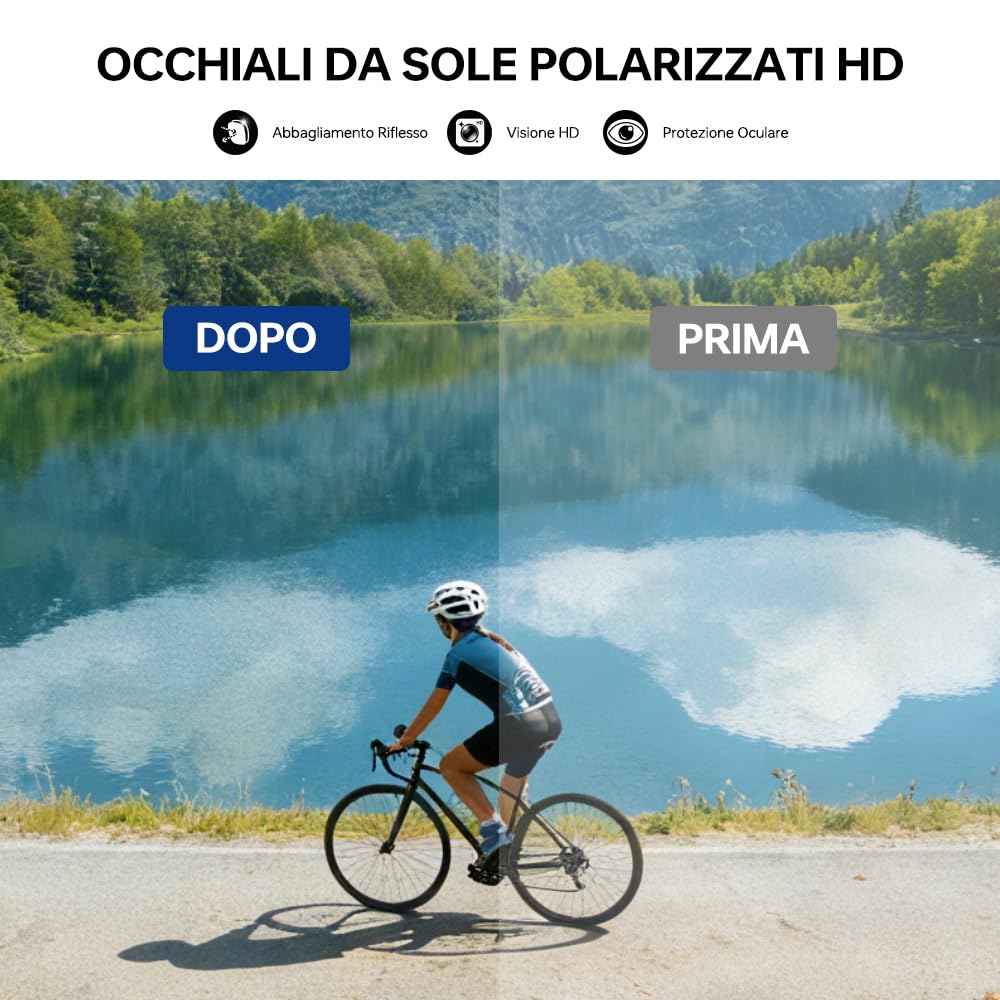 X-TIGER Occhiali da Ciclismo per Uomo e Donna, Montatura TR90 Ultraleggera, Occhiali Sportivi Polarizzati con Protezione UV400, Nasello e Ganci Auricolari Regolabili, Ideali per Corsa/Pesca