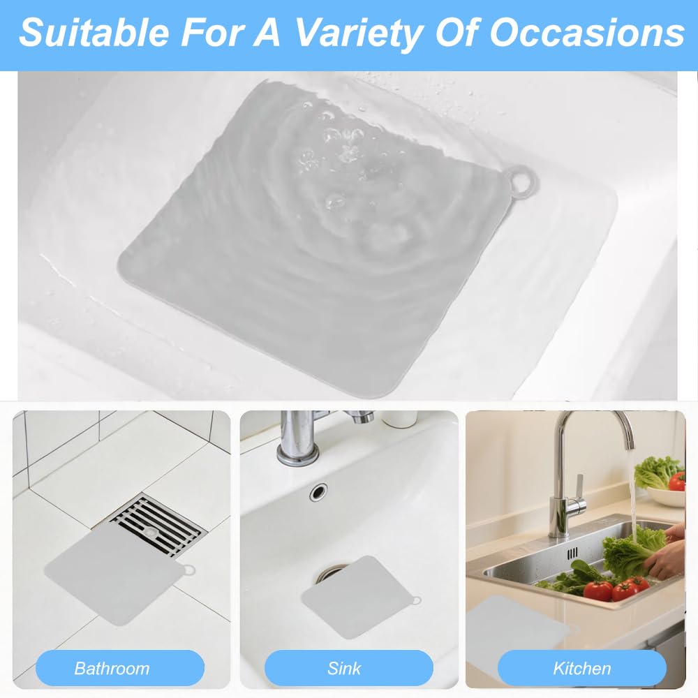 Cubierta de Desagüe de Suelo de Silicona, Juego de 2 Alfombrillas Anti-Olor con Asa Colgante, Tapón de Desagüe para Lavabo y Ducha