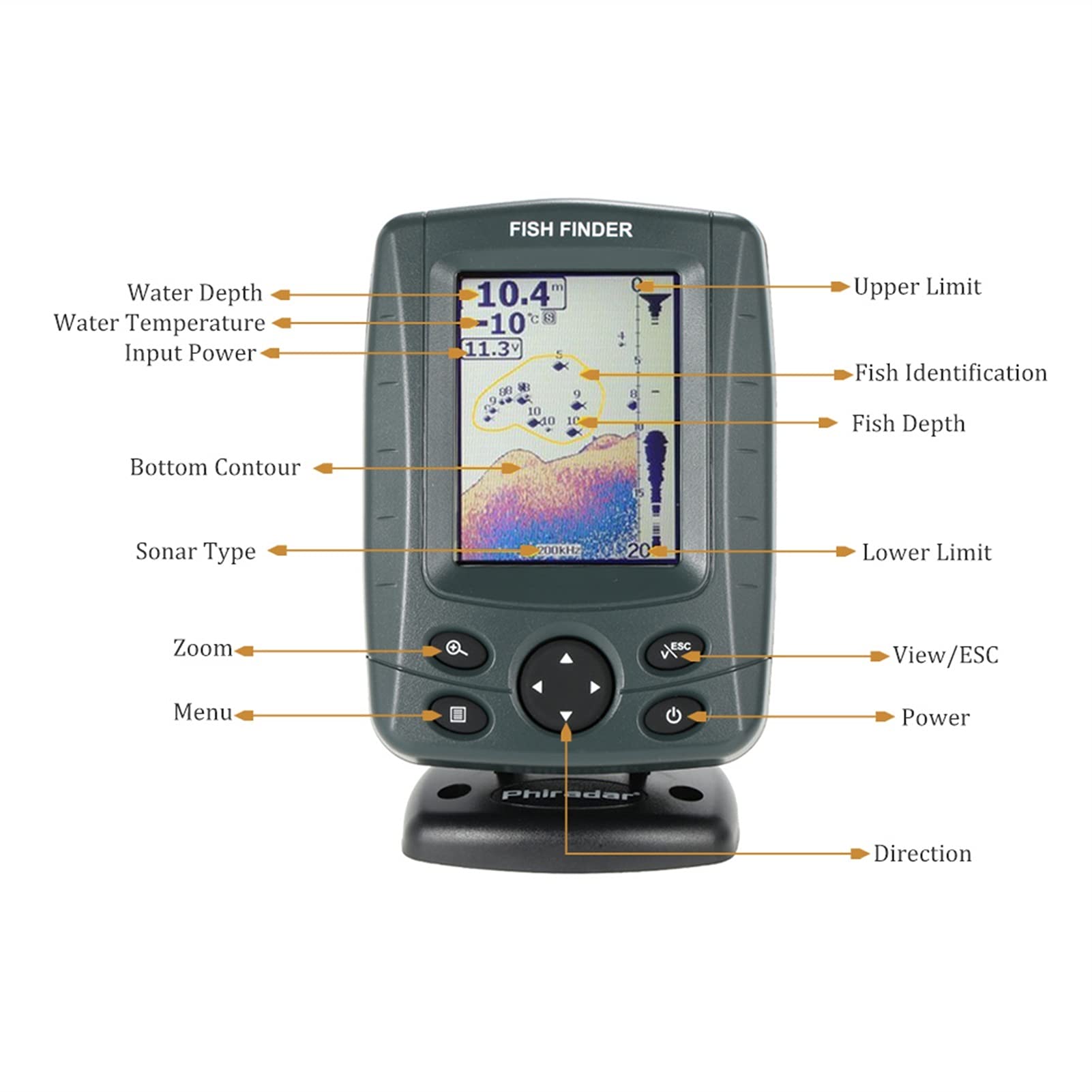 FISH FINDER SONAR DÉTECTEUR DE PROPAGE PROPRIÉTATEUR ECHO FISHFINDER ALARMER PORTABLE 3.5 "LCD 14 Version de la langue