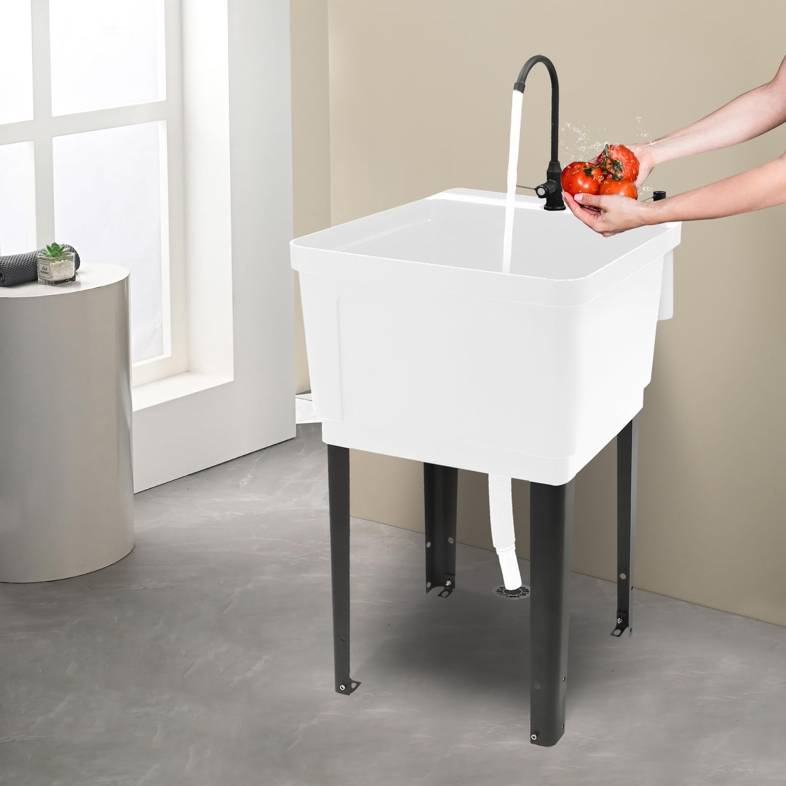 Plastic Laundry & Utility Room Sinks with 360° Rotatable Faucet, Freestanding Laundry Room Sink, Garage Sink, 19.68 * 19 * 33.07in Utility Tub Heavy