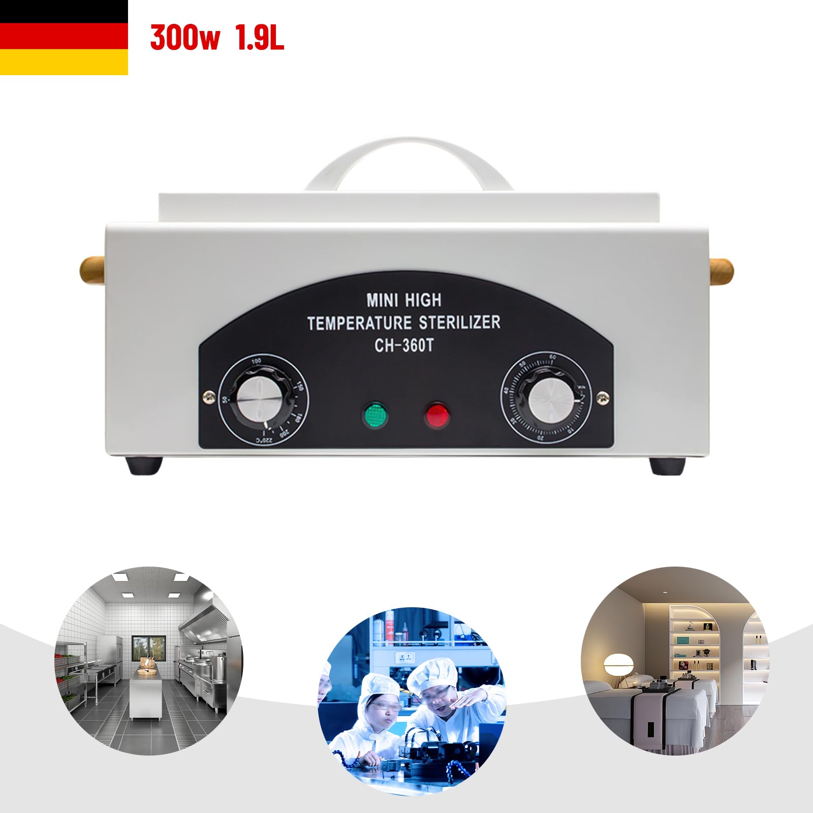 Esterilizador de aire caliente desinfección CH-360T – Dispositivo de esterilización para cuidado de pies, tatuajes y uñas desinfección – 220 °C temperatura máxima