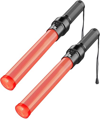 RoadHero Paquete de 2 varitas de tráfico de 16 pulgadas, bastón de control de tráfico aéreo de señal con 2 modos intermitentes para guías de