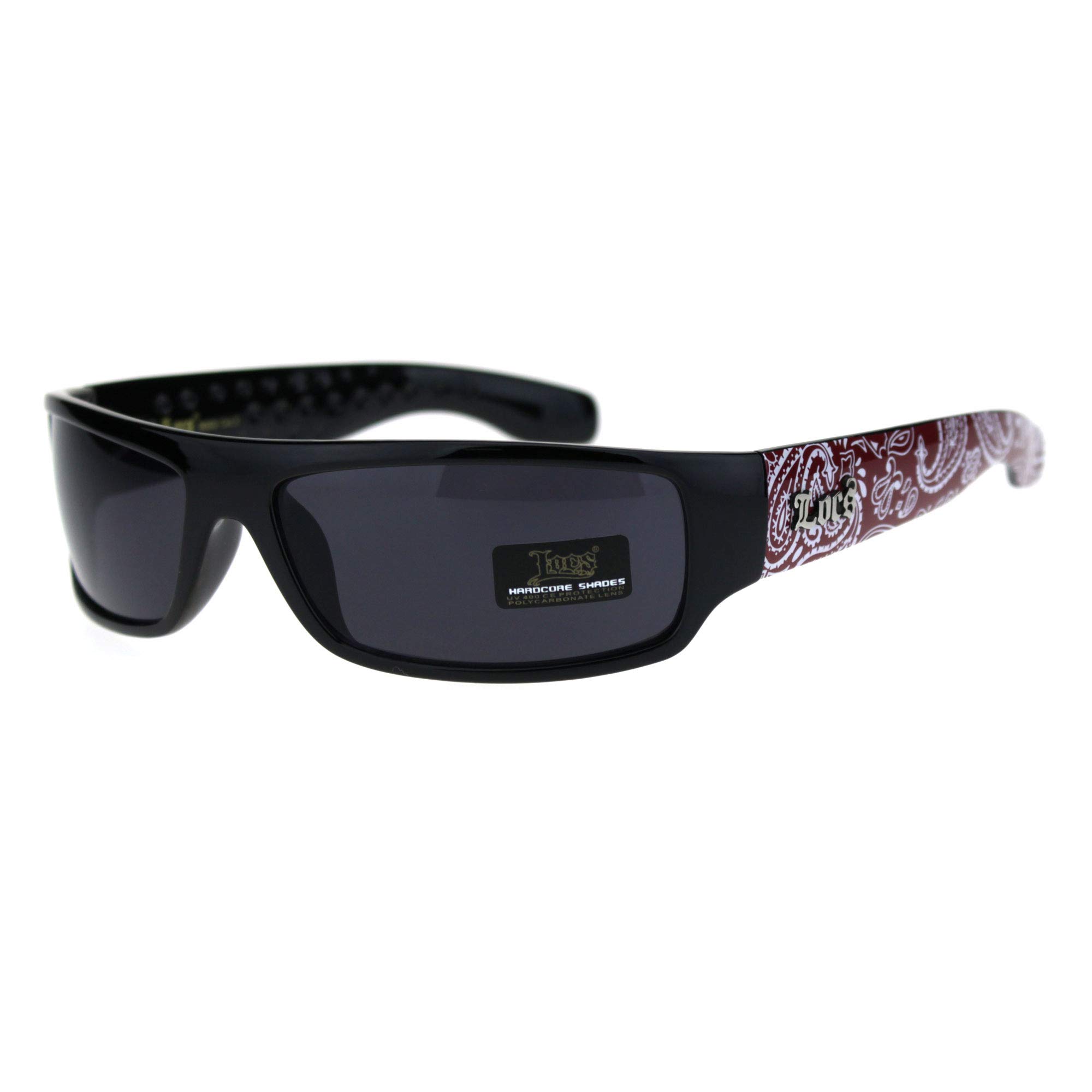 Locs Mad Dog Hardcore Gangster Cholo Narrow Rectangular Sunglasses Red Bandana