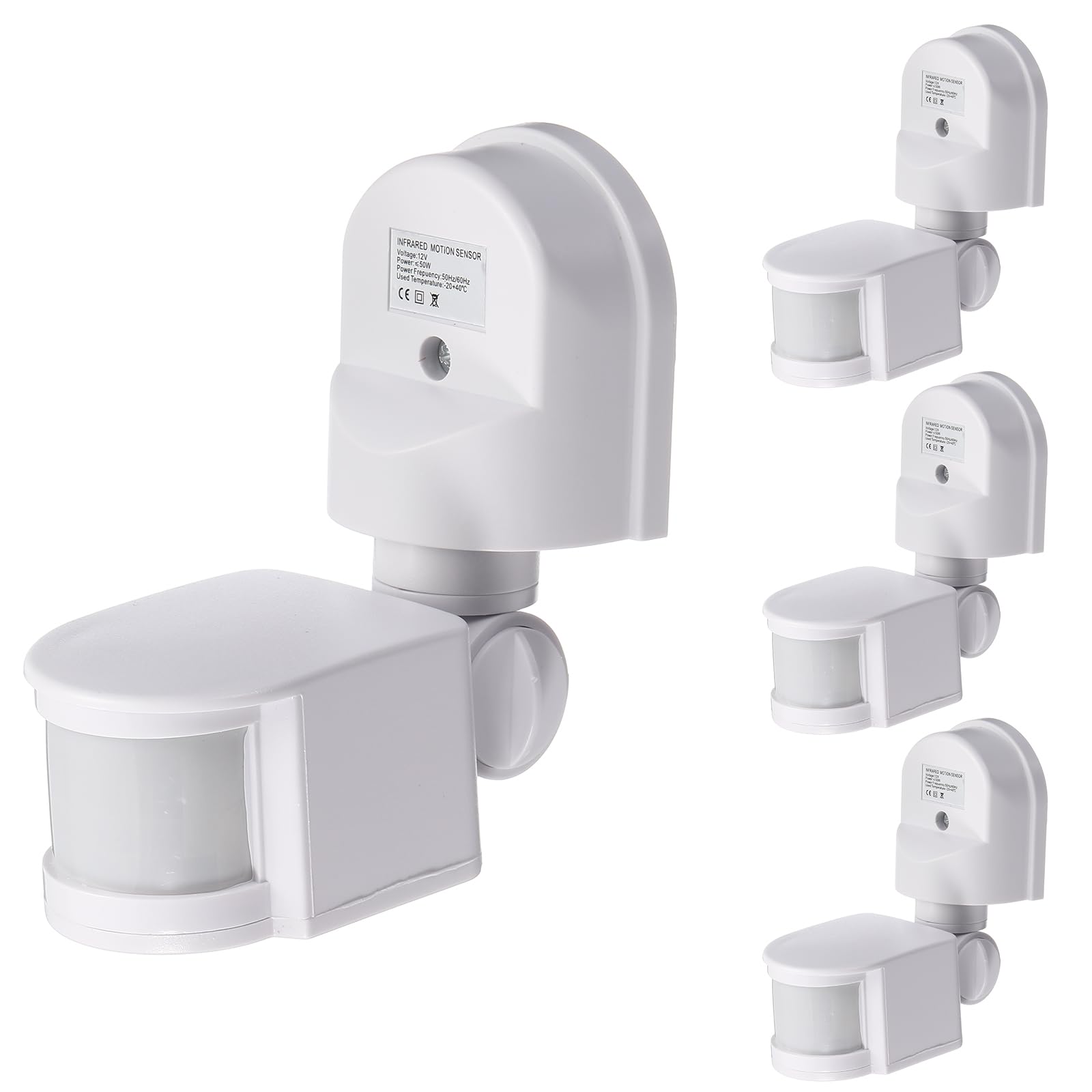 Sensor de movimiento al aire libre, 4 piezas de repuesto infrarrojo PIR detector de movimiento DC24V 180° sensibilidad ajustable 10S-7min temporizador de retardo para reflector de seguridad