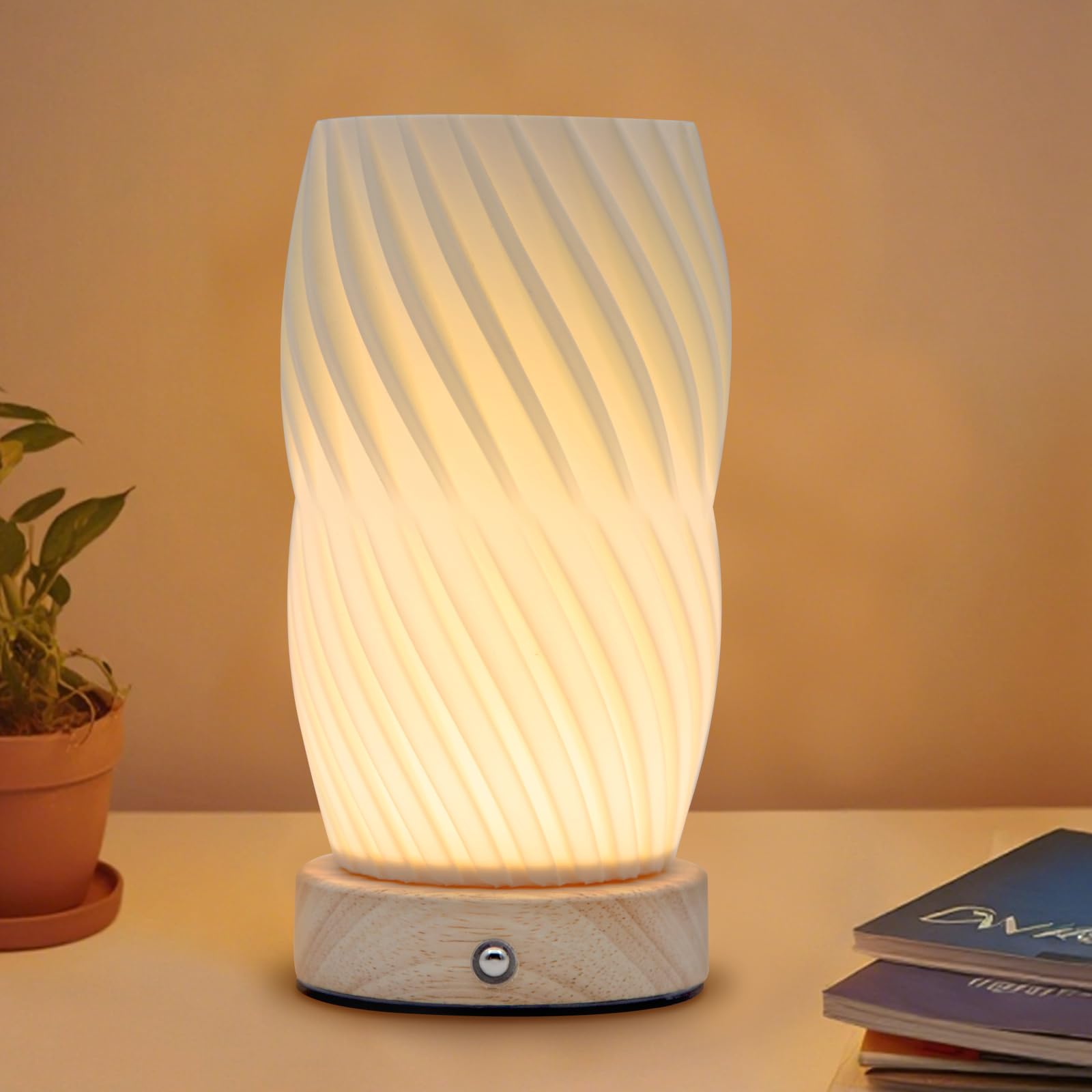 FANSIR Nachttischlampe mit Holzsockel, 9-Stufig Dimmbare Nac