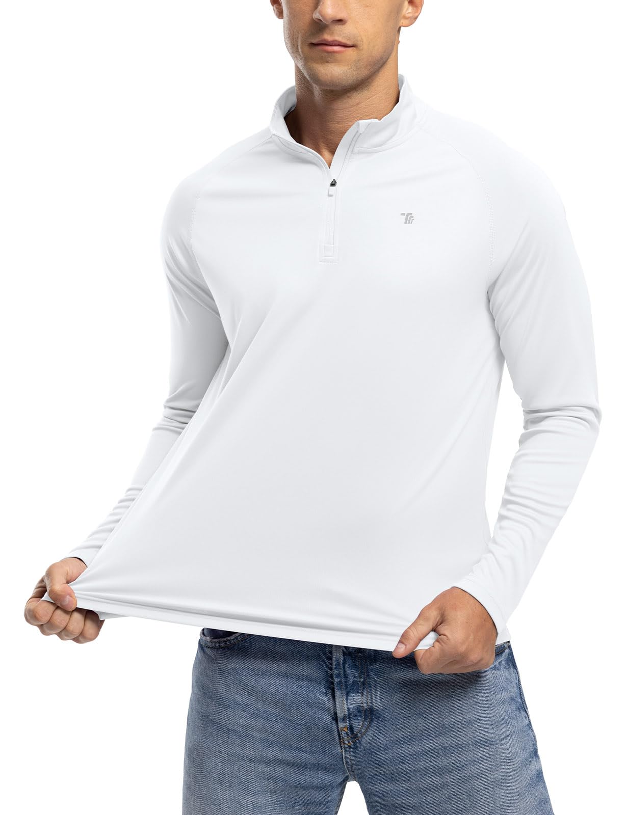donhobo Herren Sportshirt Langarm UV Schutz Shirts 1/4 Zip Atmungsaktiv Schnelltrocknende Rash Guard T-Shirts Outdoor Angeln Laufen Wandern Funktionsshirt