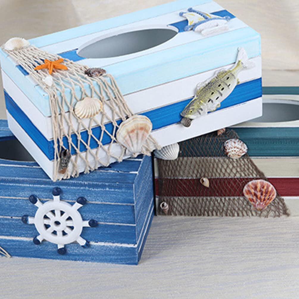 Scatola Fazzoletti in Legno Blu, Contenitore Decorativo Stile Costiero | Atmosfera Estiva, Organizza la Carta Finitura Resistente, per Tavolo Ristorante e Auto