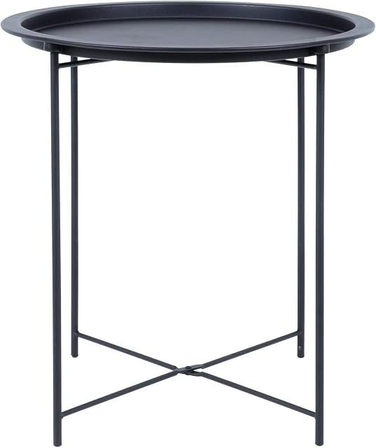 Hodge and Hodge Round Metal Folding Side Table Tray Top Light Portable Coffee Night Stand Black
